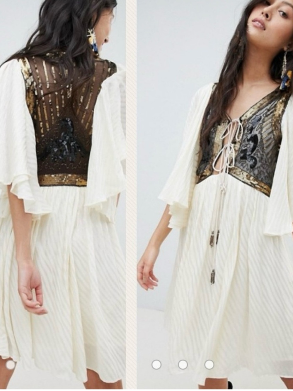 Rare Free People Moonglow XS Sheer Beaded Sequin Embellished Mini Dress